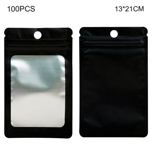 MX-109 100Pcs 13x21cm 14C Sealing Pouches Clear Matte Window Resealable Storage Bags - Black - 1