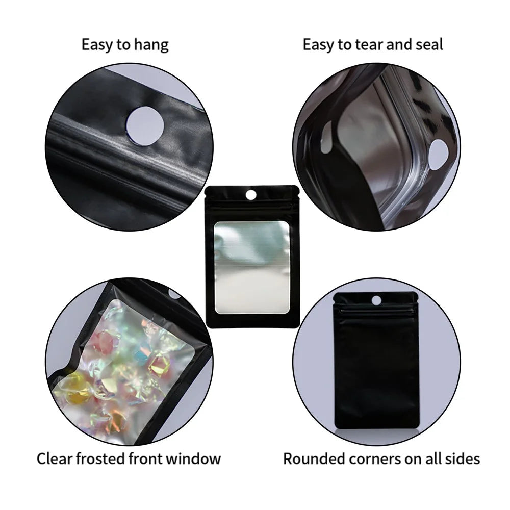 MX-109 100Pcs 13x21cm 14C Sealing Pouches Clear Matte Window Resealable Storage Bags - Black - 2