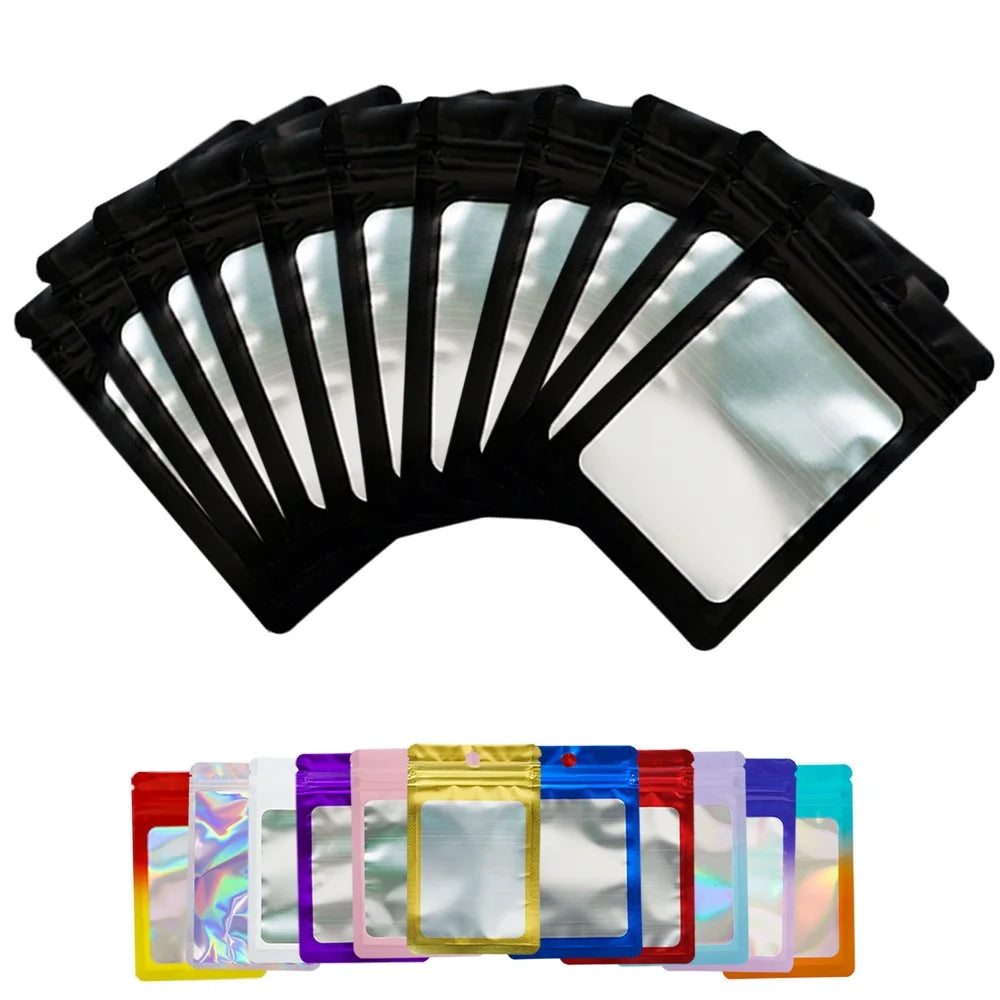 MX-109 100Pcs 13x21cm 14C Sealing Pouches Clear Matte Window Resealable Storage Bags - Black - 6