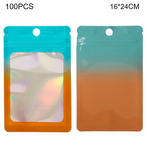 MX-109 100Pcs 16x24cm 14C Multi-purpose Sealing Storage Bags with Clear Frosted Window (No FDA, BPA-Free) - Blue+Orange - 1