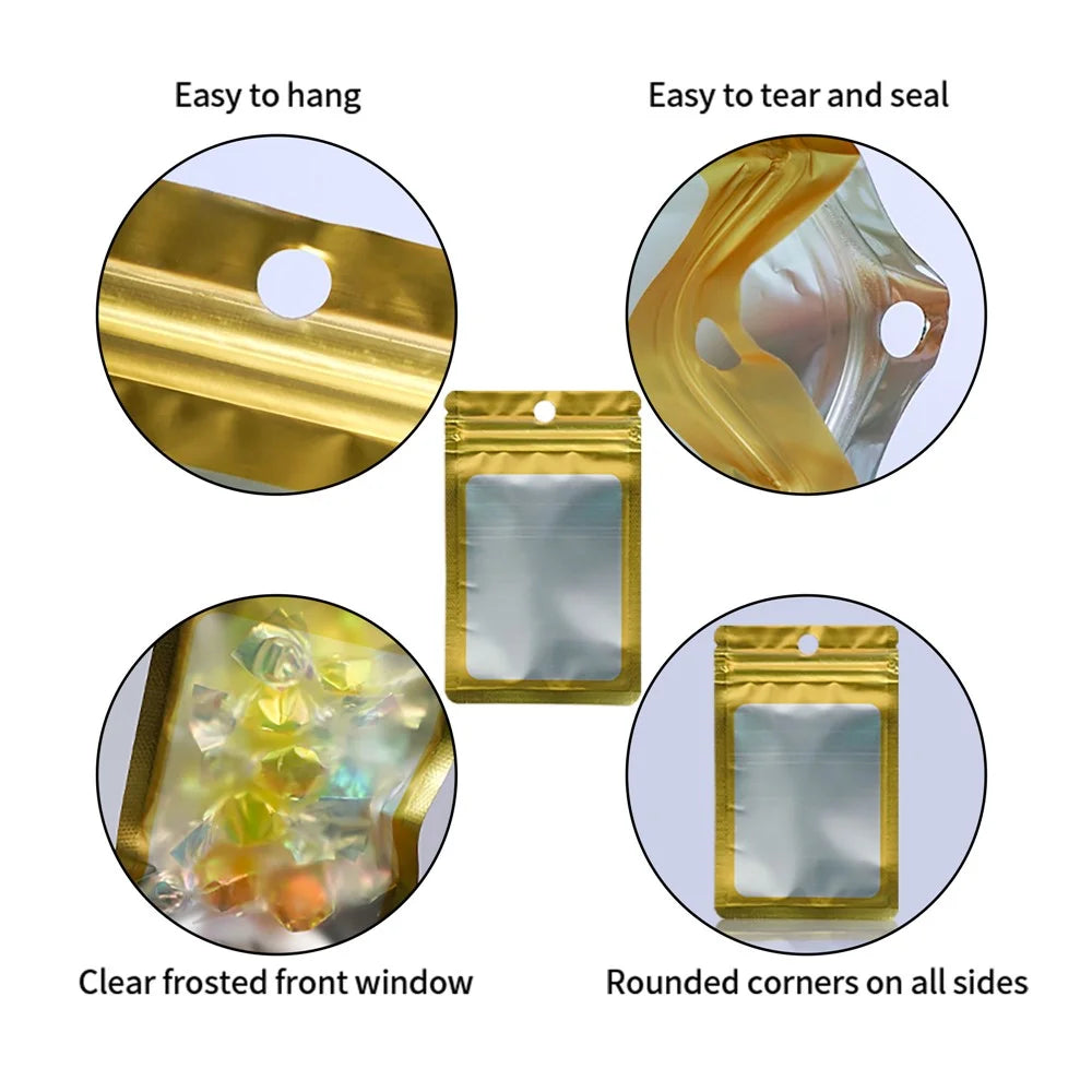 MX-109 100Pcs 7.5x12cm 14C Food Storage Sealing Bags with Clear Frosted Window (No FDA, BPA-Free) - Gold - 2