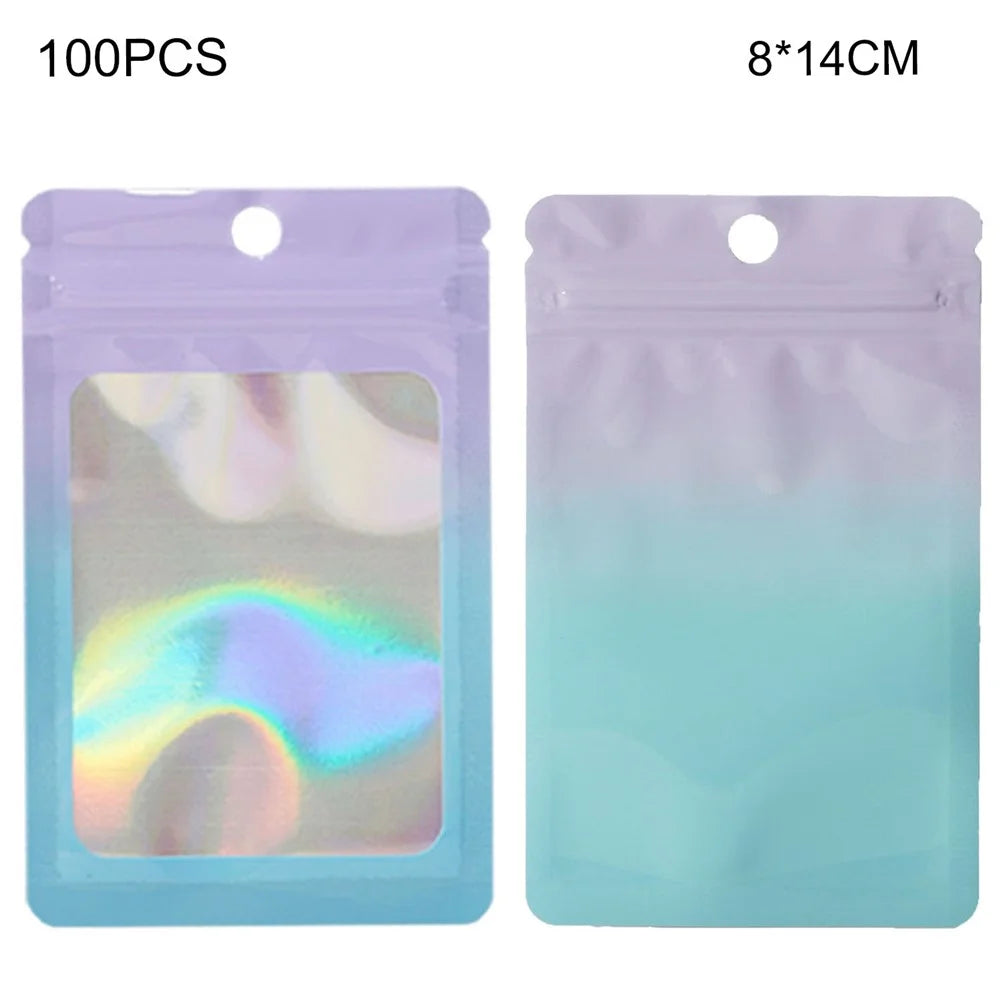 MX-109 100Pcs 8x14cm Resealable Bags 14C Clear Matte Window Design Ziplock Storage Bags - Purple+Blue - 1