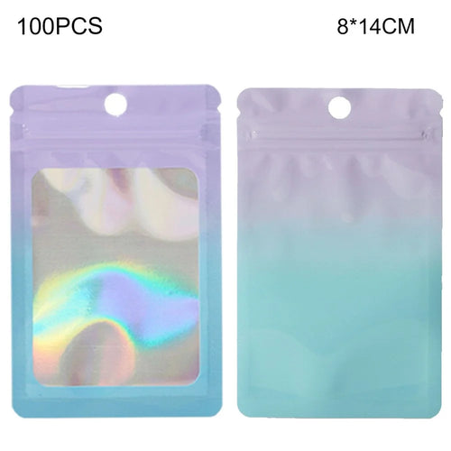 MX-109 100Pcs 8x14cm Resealable Bags 14C Clear Matte Window Design Ziplock Storage Bags - Purple+Blue - 1