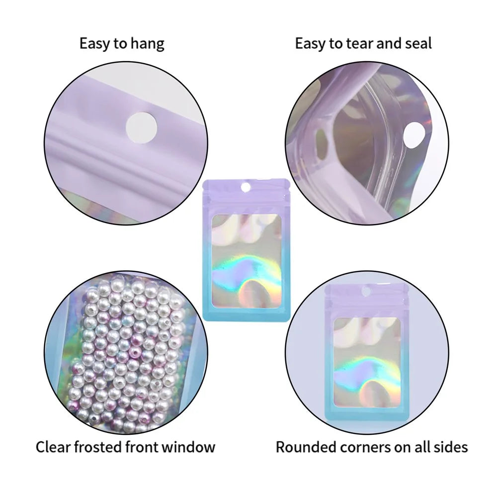 MX-109 100Pcs 8x14cm Resealable Bags 14C Clear Matte Window Design Ziplock Storage Bags - Purple+Blue - 2