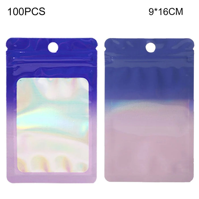 MX-109 100Pcs 9x16cm 14C Sealing Pouches Clear Matte Window Resealable Storage Bags - Blue+Pink - 1