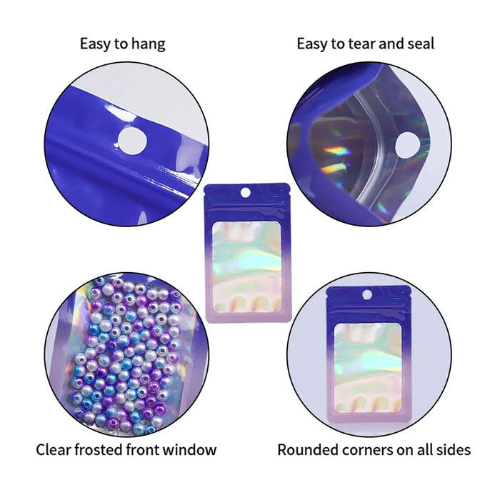 MX-109 100Pcs 9x16cm 14C Sealing Pouches Clear Matte Window Resealable Storage Bags - Blue+Pink - 2
