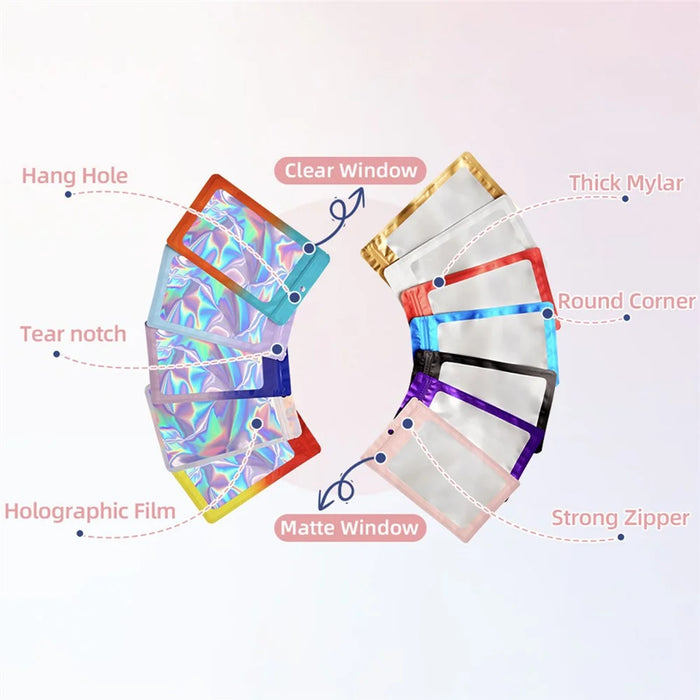 MX-109 100Pcs 9x16cm 14C Sealing Pouches Clear Matte Window Resealable Storage Bags - Blue+Pink - 3