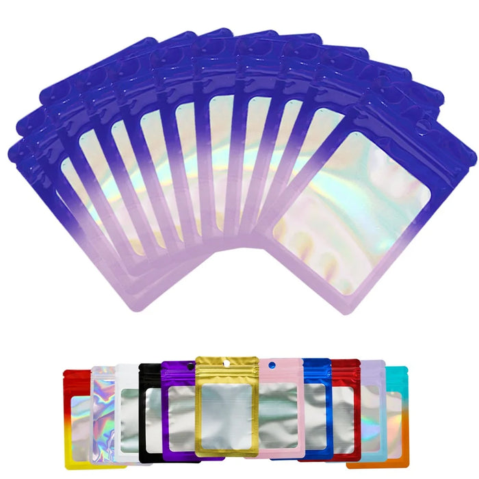MX-109 100Pcs 9x16cm 14C Sealing Pouches Clear Matte Window Resealable Storage Bags - Blue+Pink - 6