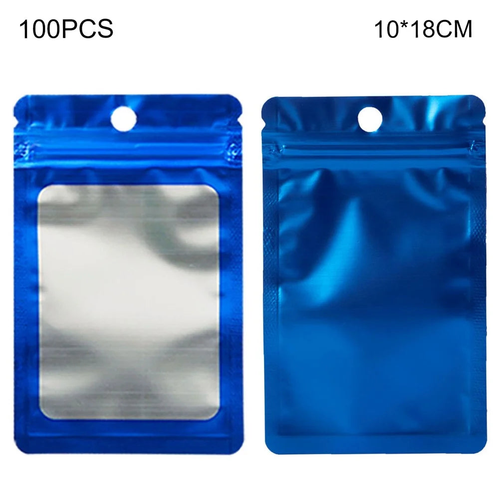 MX-109 100Pcs 10x18cm 14C Sealing Bag Clear Frosted Window Food Storage Pouches (No FDA, BPA-Free) - Blue - 1
