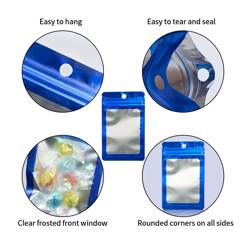 MX-109 100Pcs 10x18cm 14C Sealing Bag Clear Frosted Window Food Storage Pouches (No FDA, BPA-Free) - Blue - 2