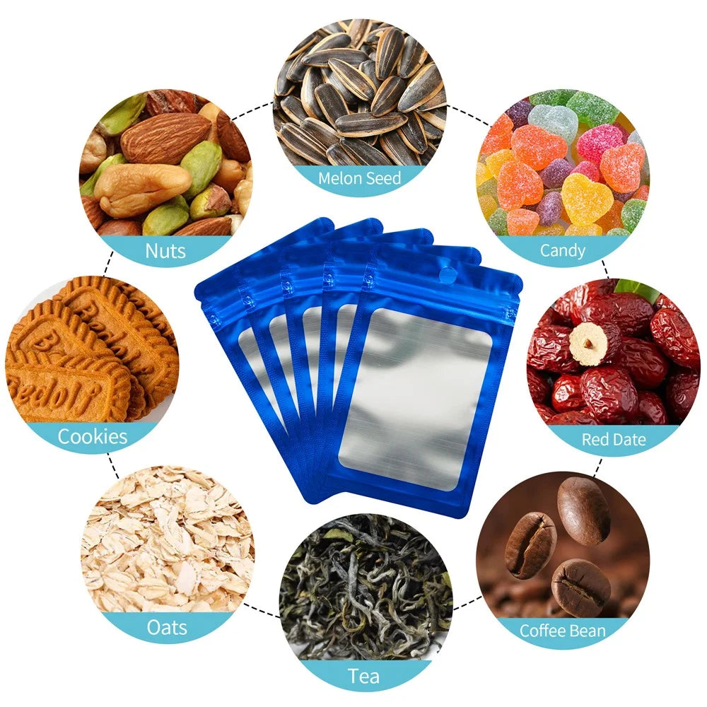 MX-109 100Pcs 10x18cm 14C Sealing Bag Clear Frosted Window Food Storage Pouches (No FDA, BPA-Free) - Blue - 5