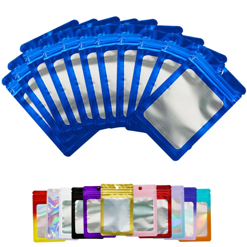 MX-109 100Pcs 10x18cm 14C Sealing Bag Clear Frosted Window Food Storage Pouches (No FDA, BPA-Free) - Blue - 6