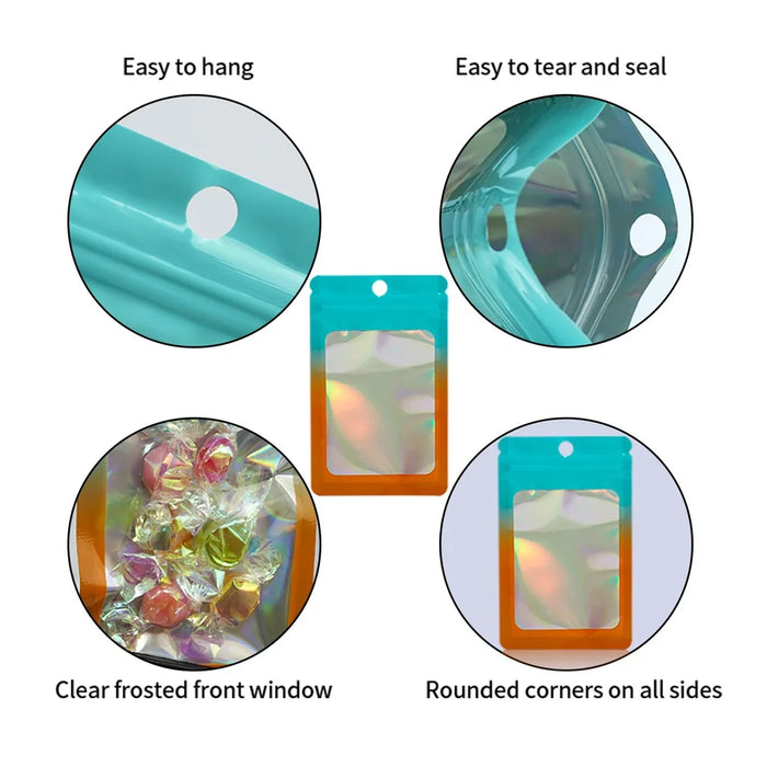 MX-109 100Pcs 10.5x15cm Reusable Seal Pouches Clear Matte Window Sealable Packaging Bag 14C - Blue+Orange - 2