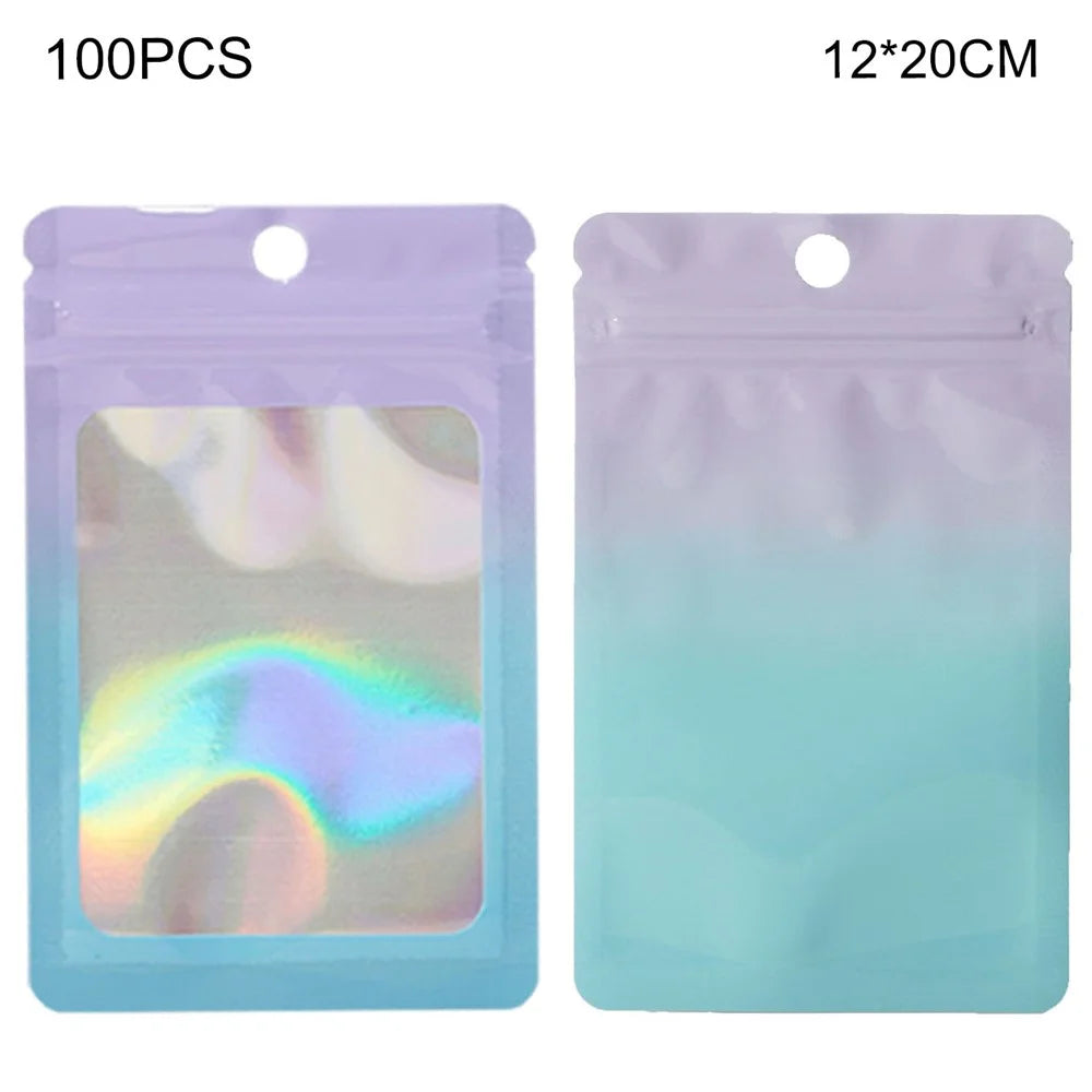 MX-109 100Pcs 12x20cm Seal Pouches with Clear Matte Window 14C Resealable Ziplock Storage Bags - Purple+Blue - 1