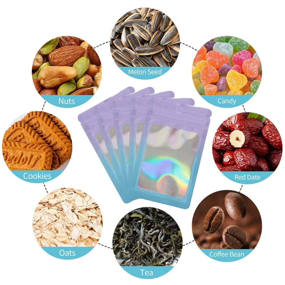 MX-109 100Pcs 12x20cm Seal Pouches with Clear Matte Window 14C Resealable Ziplock Storage Bags - Purple+Blue - 5