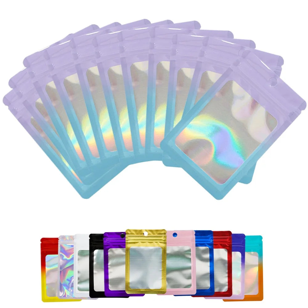 MX-109 100Pcs 12x20cm Seal Pouches with Clear Matte Window 14C Resealable Ziplock Storage Bags - Purple+Blue - 6