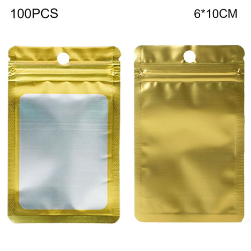 MX-109 100Pcs 6x10cm 14C Holographic Bags Clear Matte Window Packing Pouch Bags with Tear Notch - Gold - 1