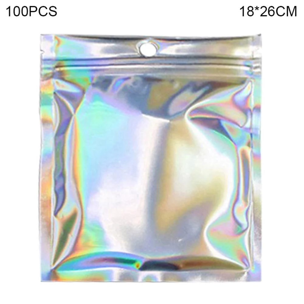 MX-101 100Pcs Sealing Bag Laser Film PET+CPP 14C Thickness Multi-purpose Storage Bags, 18x26cm (No FDA, BPA-Free) - 1