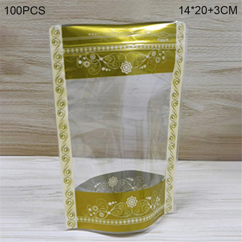 MX-066 100Pcs 14x20cm+3cm Stand Up Pouch Lace Pattern 13C Food Storage Packaging Bags (No FDA, BPA-Free) - 1