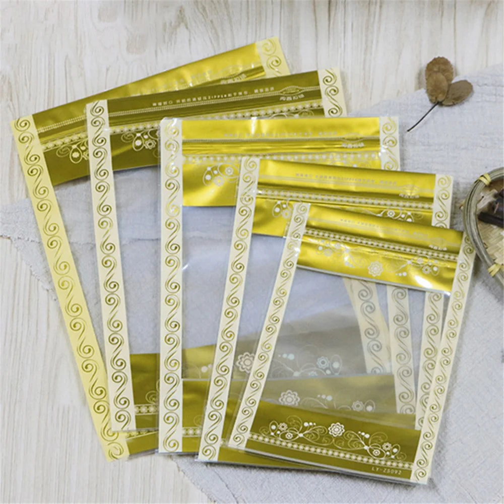 MX-066 100Pcs 15x22cm+4.5cm Stand Up Self-Sealing Bags 13C Lace Pattern Design Storage Food Pouch - 4