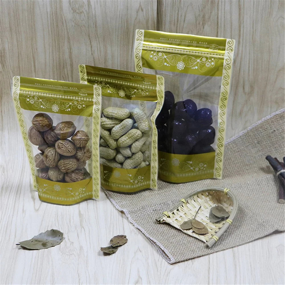 MX-066 100Pcs 15x22cm+4.5cm Stand Up Self-Sealing Bags 13C Lace Pattern Design Storage Food Pouch - 5