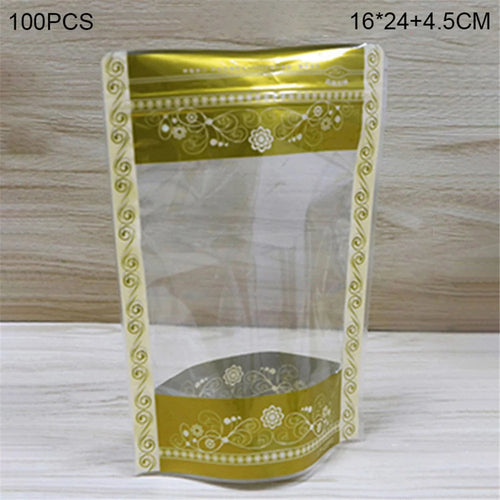 MX-066 100Pcs 16x24cm+4.5cm Stand Up Packaging Bags 13C Lace Pattern Design Food Storage Pouch - 1