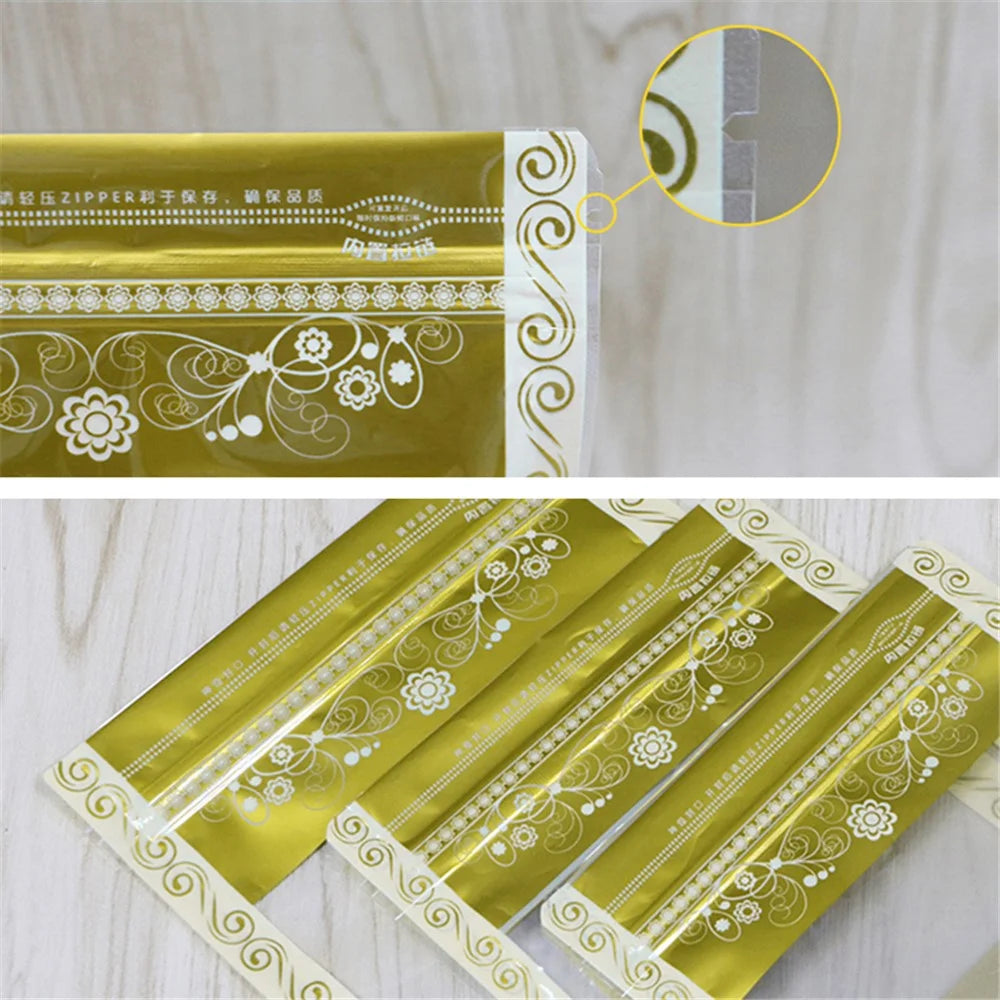 MX-066 100Pcs 16x24cm+4.5cm Stand Up Packaging Bags 13C Lace Pattern Design Food Storage Pouch - 2