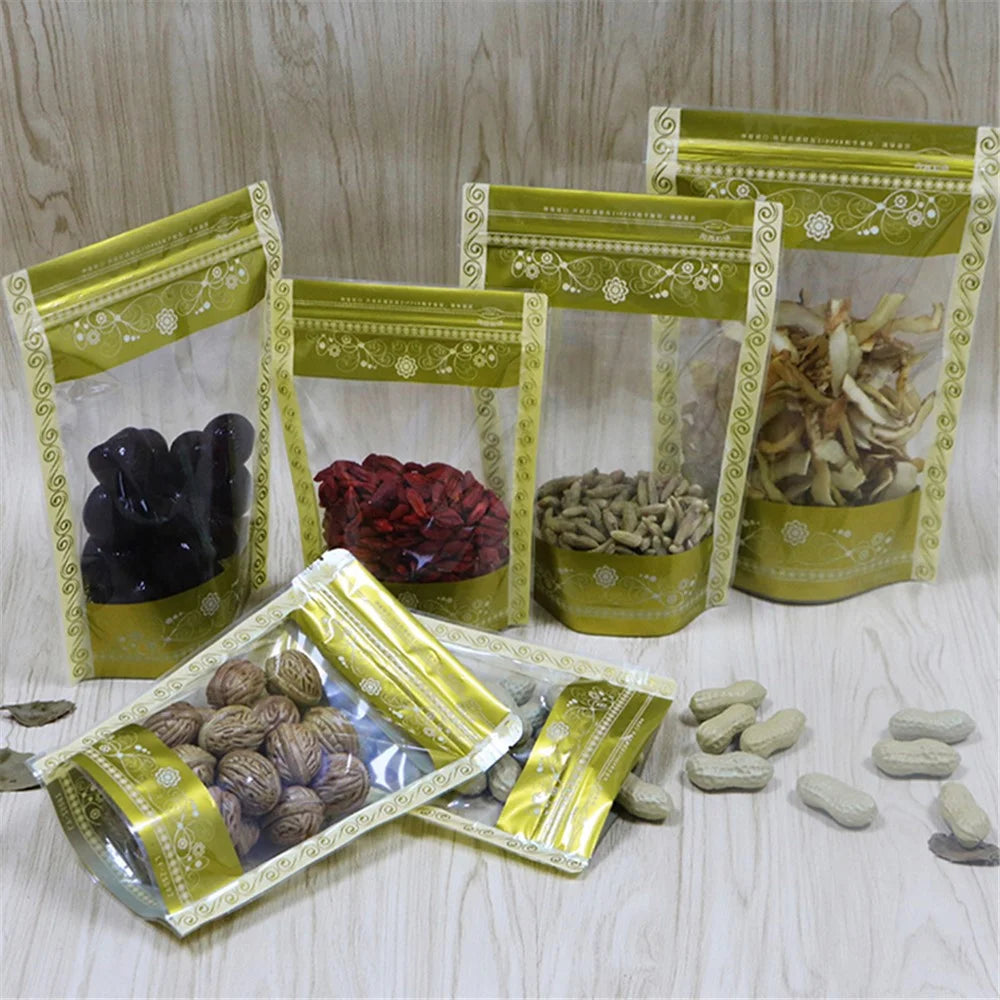MX-066 100Pcs 16x24cm+4.5cm Stand Up Packaging Bags 13C Lace Pattern Design Food Storage Pouch - 6