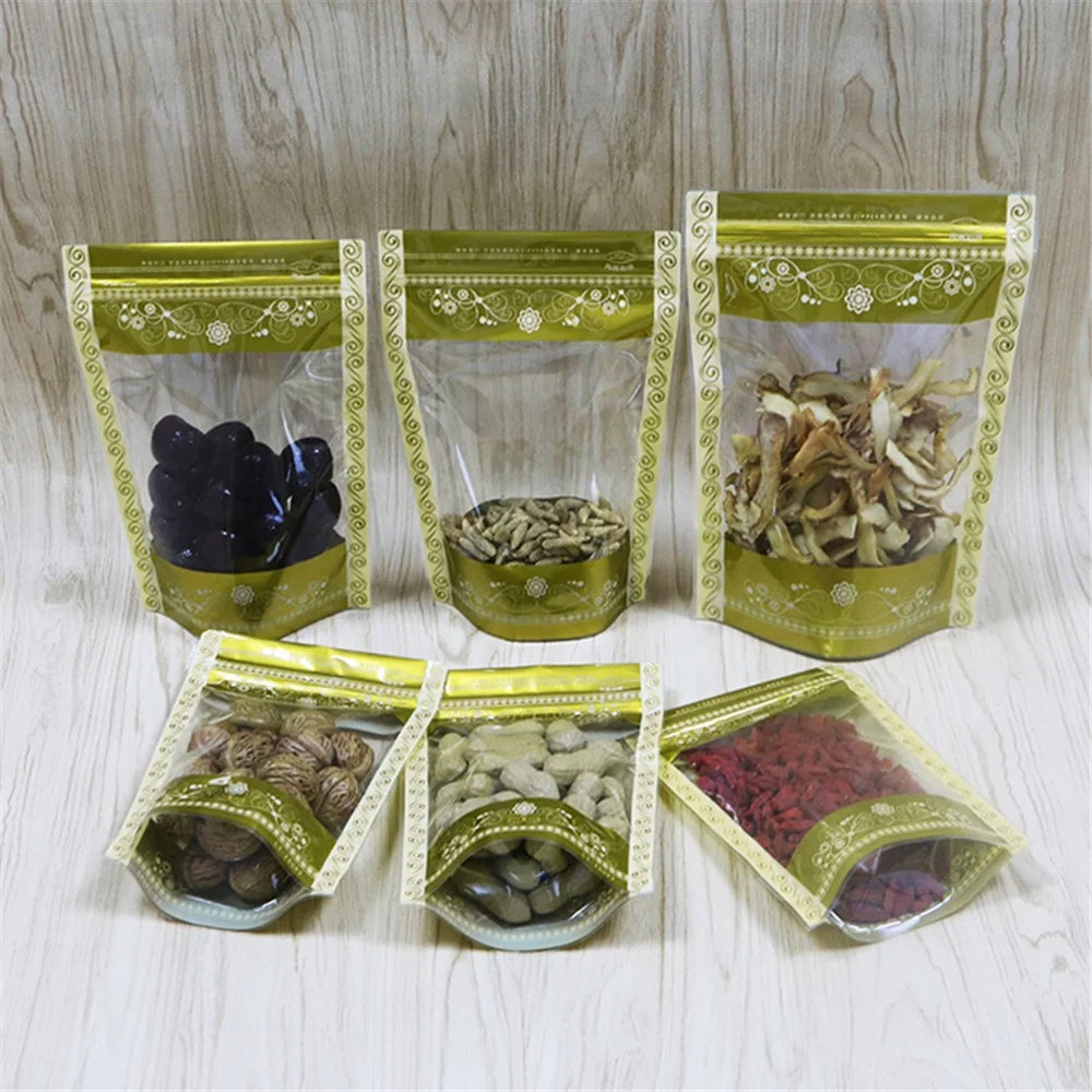 MX-066 100Pcs 16x24cm+4.5cm Stand Up Packaging Bags 13C Lace Pattern Design Food Storage Pouch - 7