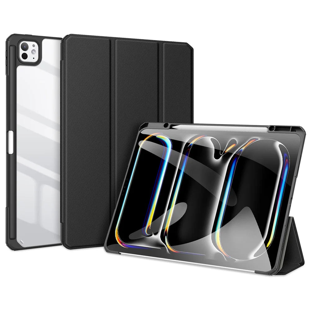 DUX DUCIS TOBY Series For iPad Pro 13 (2025) / 13 (2024) Case Auto Wake / Sleep PU Leather Tri-fold Stand Tablet Cover - Black - 1