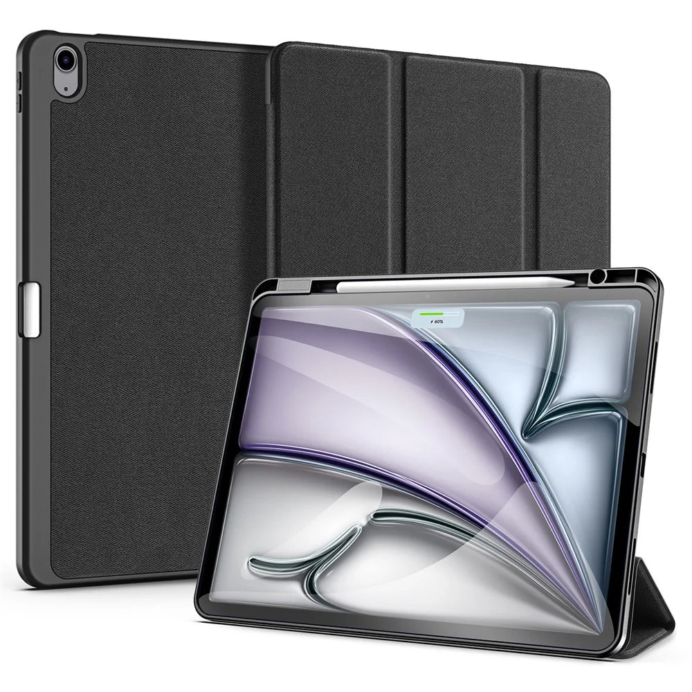 DUX DUCIS Domo Series for iPad Air 13 (2026) / (2025) / (2024) Case Tri-Fold Stand Leather Smart Tablet Cover with Pencil Holder - Black - 1
