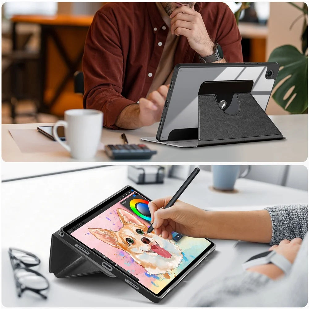 For Samsung Galaxy Tab A8 10.5 (2021) sm-x200 / sm-x205 Case Leather+Acrylic+TPU Auto Wake / Sleep Tablet Cover - Black - 4