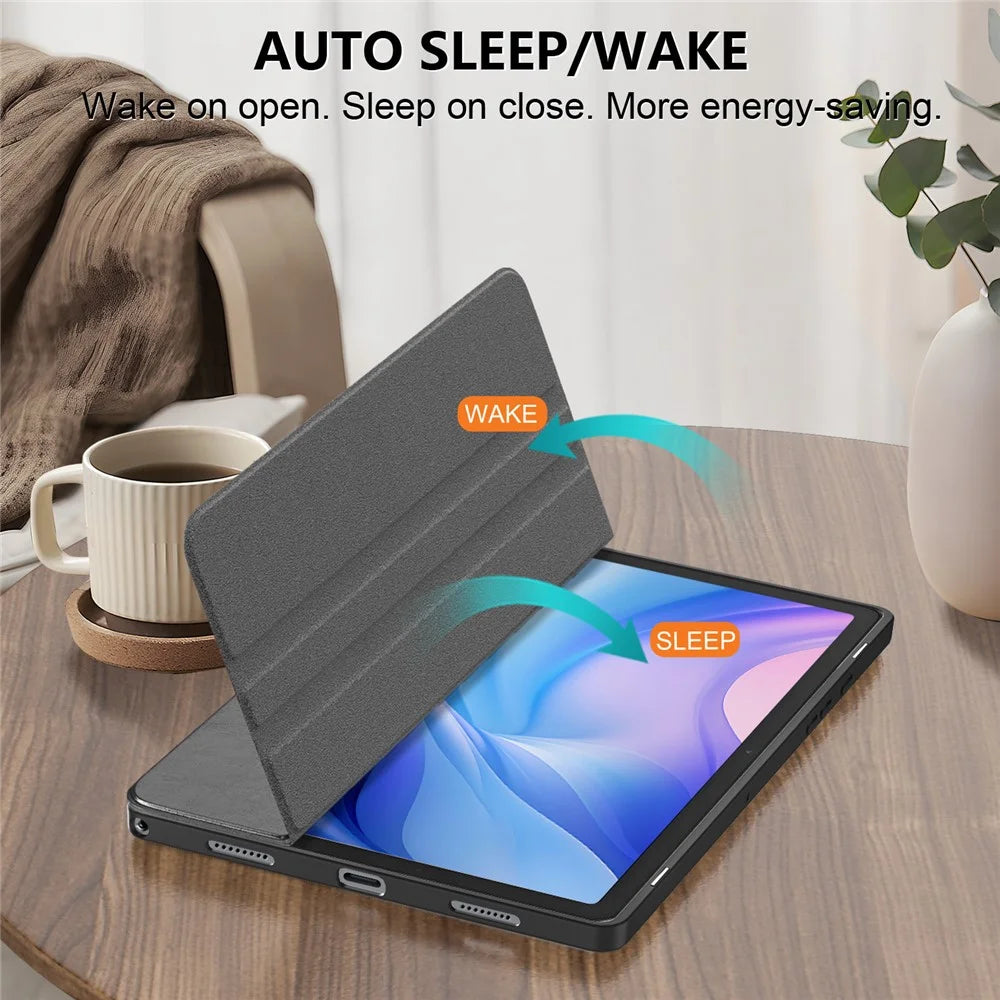 For Samsung Galaxy Tab A8 10.5 (2021) sm-x200 / sm-x205 Case Leather+Acrylic+TPU Auto Wake / Sleep Tablet Cover - Black - 5