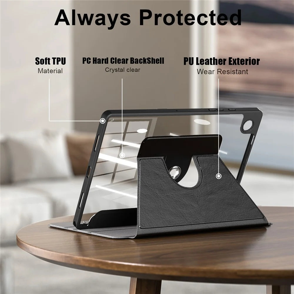 For Samsung Galaxy Tab A8 10.5 (2021) sm-x200 / sm-x205 Case Leather+Acrylic+TPU Auto Wake / Sleep Tablet Cover - Black - 6