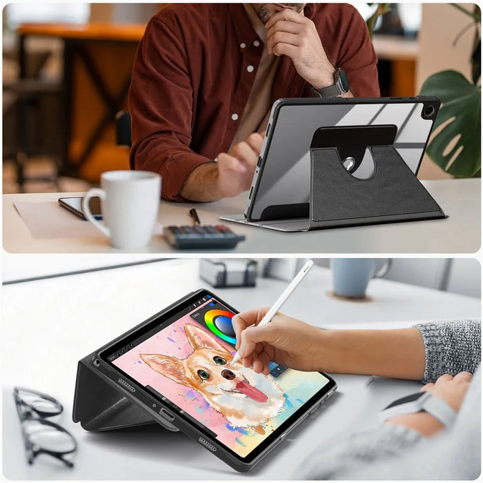 For Samsung Galaxy Tab A11+ / A9+ Case PU Leather+Acrylic+TPU Tablet Stand Cover - Black - 4