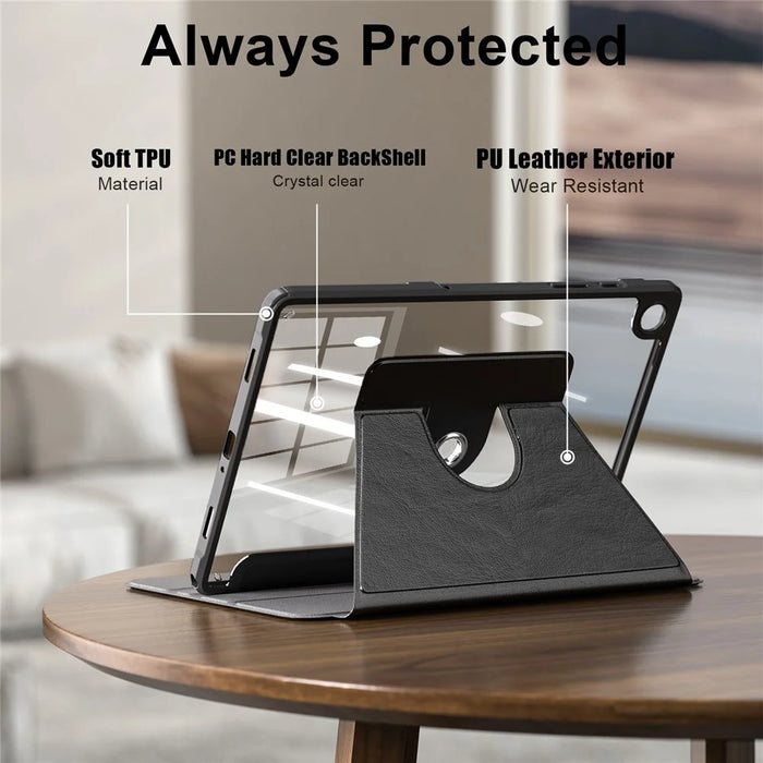 For Samsung Galaxy Tab A11+ / A9+ Case PU Leather+Acrylic+TPU Tablet Stand Cover - Black - 6
