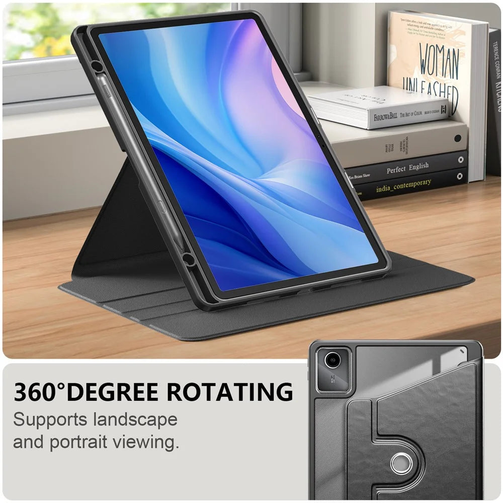 For Lenovo Tab M11 TB330 / Xiaoxin Pad 11 2024 Case Rotate Stand PU Leather+Acrylic+TPU Tablet Cover - Black - 2