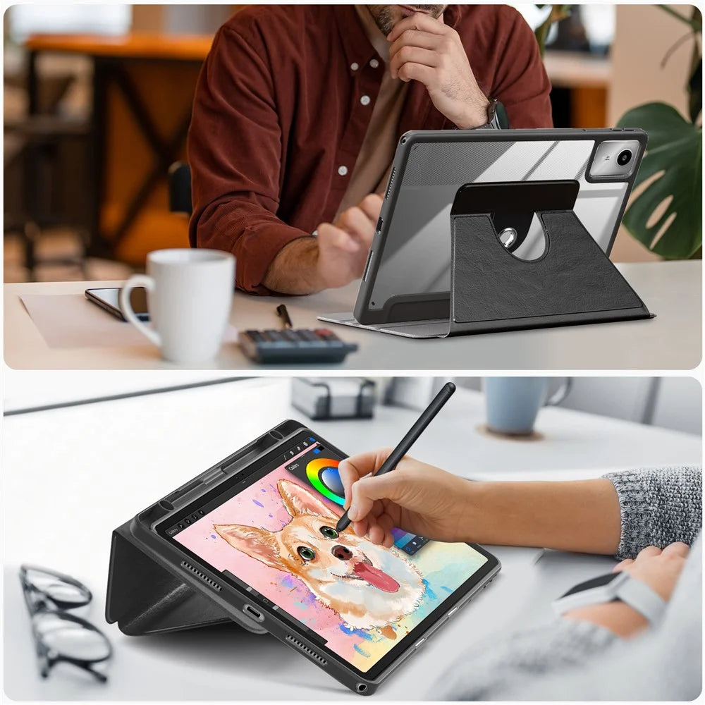 For Lenovo Tab M11 TB330 / Xiaoxin Pad 11 2024 Case Rotate Stand PU Leather+Acrylic+TPU Tablet Cover - Black - 4