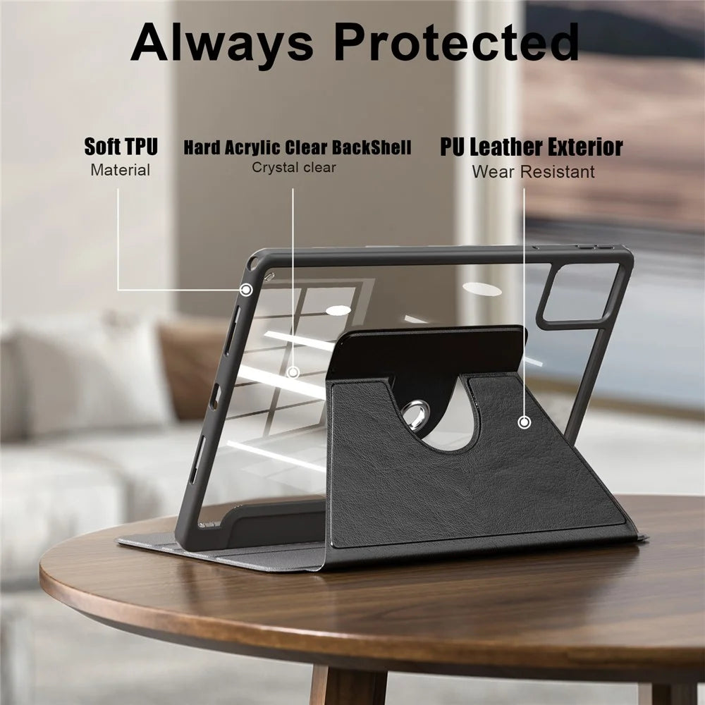 For Lenovo Tab M11 TB330 / Xiaoxin Pad 11 2024 Case Rotate Stand PU Leather+Acrylic+TPU Tablet Cover - Black - 6