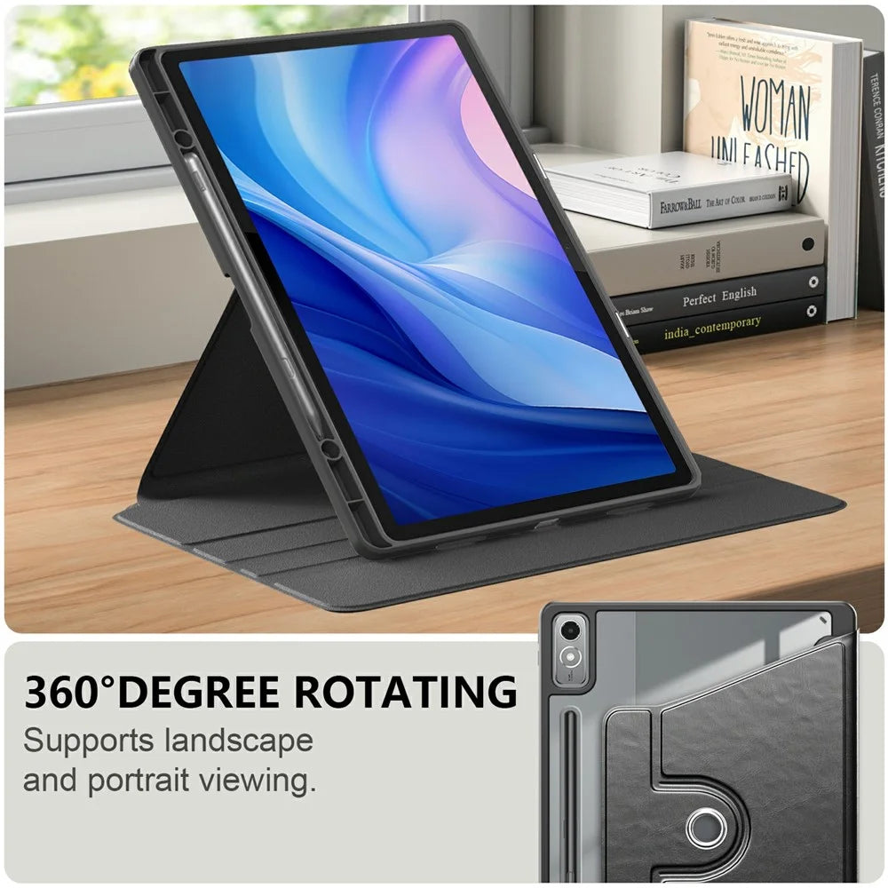 For Lenovo Tab P12 TB371FC Case Leather+Acrylic+TPU Stand Tablet Cover with Auto Wake / Sleep - Black - 2