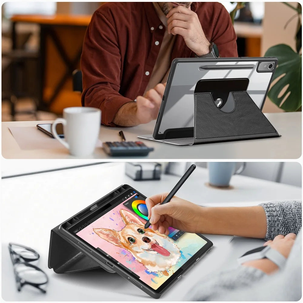 For Lenovo Tab P12 TB371FC Case Leather+Acrylic+TPU Stand Tablet Cover with Auto Wake / Sleep - Black - 4