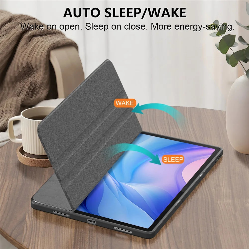 For Lenovo Tab P12 TB371FC Case Leather+Acrylic+TPU Stand Tablet Cover with Auto Wake / Sleep - Black - 5