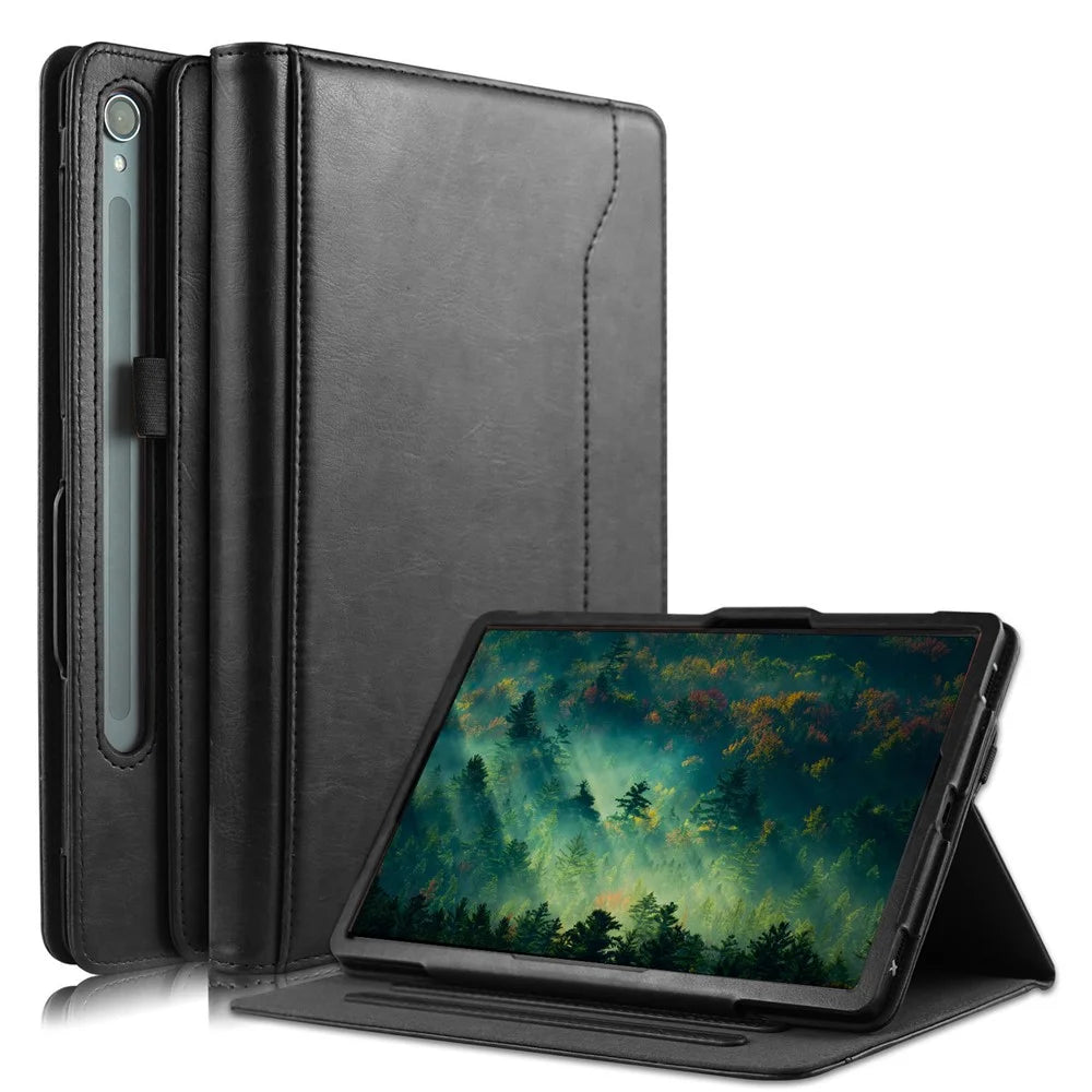 For Samsung Galaxy Tab S7 T870 T875 / Tab S8 / Tab S9 X710 / Tab S9 FE X510 Case Rotate Stand Leather Tablet Cover - Black - 1