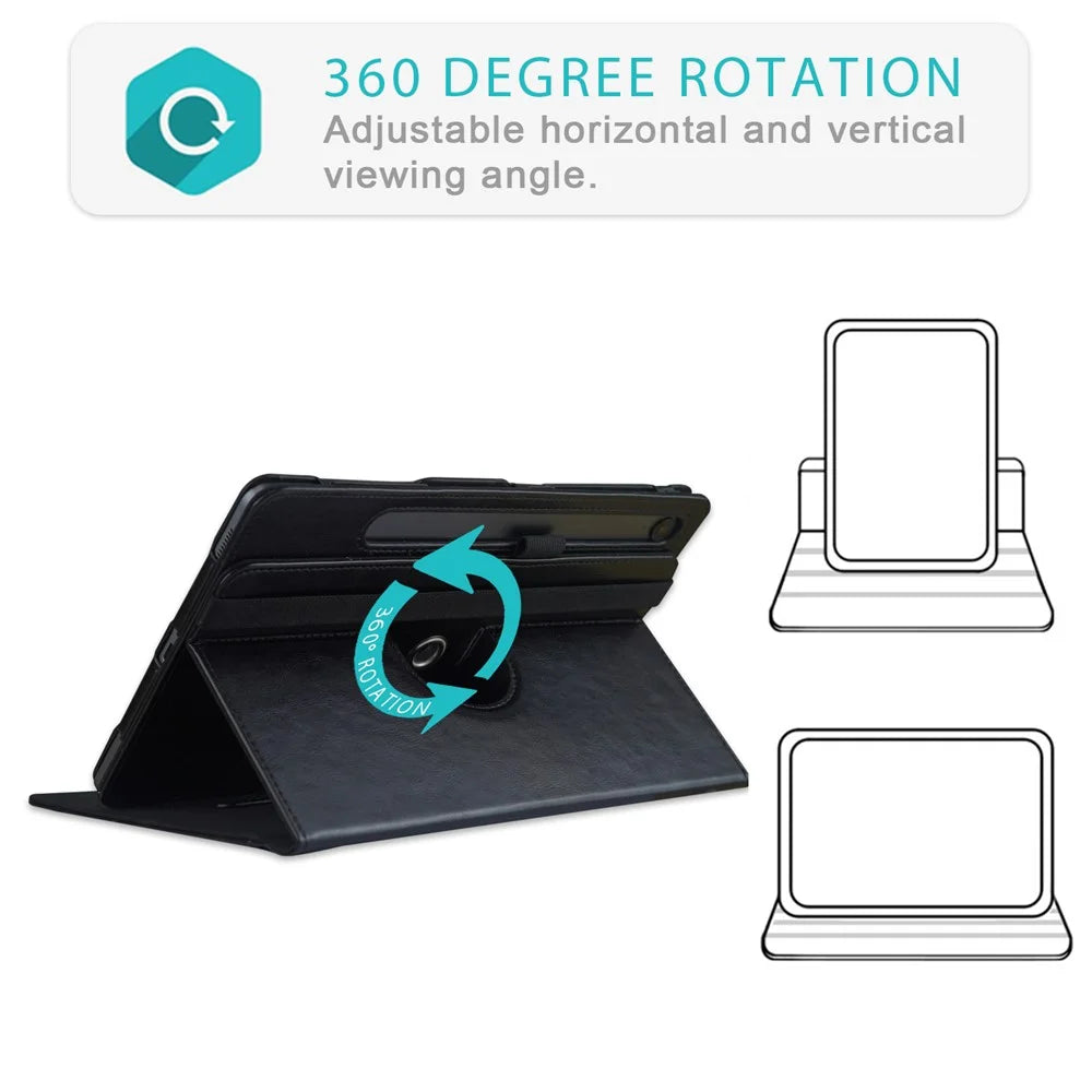For Samsung Galaxy Tab S7 T870 T875 / Tab S8 / Tab S9 X710 / Tab S9 FE X510 Case Rotate Stand Leather Tablet Cover - Black - 5