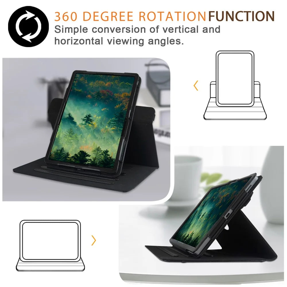 For Samsung Galaxy Tab S7 T870 T875 / Tab S8 / Tab S9 X710 / Tab S9 FE X510 Case Rotate Stand Leather Tablet Cover - Black - 6