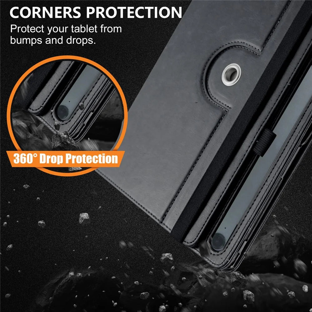 For Samsung Galaxy Tab S7 T870 T875 / Tab S8 / Tab S9 X710 / Tab S9 FE X510 Case Rotate Stand Leather Tablet Cover - Black - 7