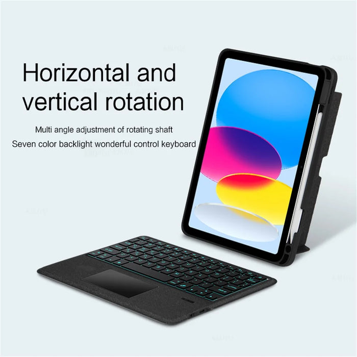 For iPad (2025) / 10.9 (2022) Leather Case + Bluetooth-Compatible Keyboard with Backlight Trackpad - Black - 3