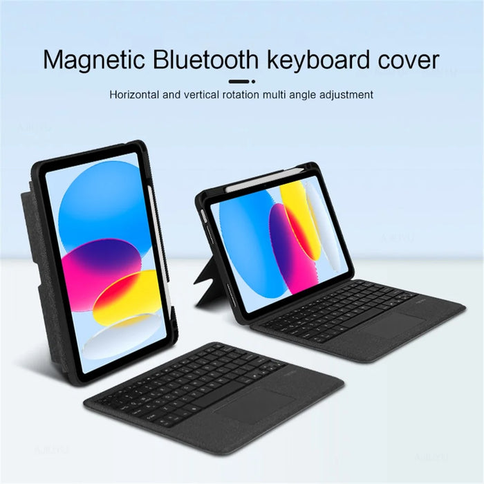 For iPad (2025) / 10.9 (2022) Leather Case + Bluetooth-Compatible Keyboard with Backlight Trackpad - Black - 4