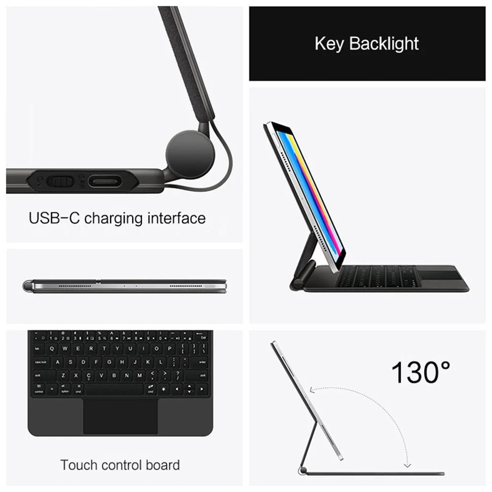 For iPad (2025) / 10.9 (2022) Magnetic Floating Keyboard Case Bluetooth-Compatible Keyboard with Touchpad - Black - 6