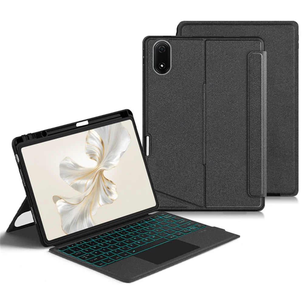 For Honor Pad 9 Pro Leather Case + Bluetooth-compatible Keyboard with Backlight Trackpad - 2